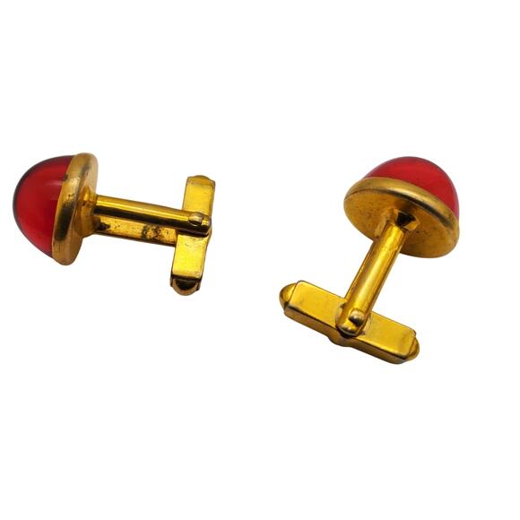 Retro Swank Red Dome Cufflinks Lucite Gold Tone Vintage MCM Mens Classic Jewelry - Picture 6 of 6
